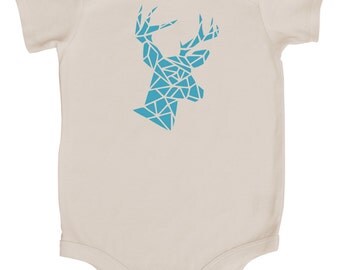 Origami Deer Baby Bodysuit (Natural with Ocean Blue Graphic)