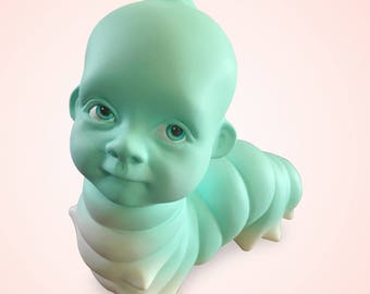 Wormbaby figurine, Caterpillar baby head sculpture, Unusual figurine, Odd art object