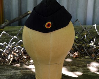 Vintage German Hat,Forage Cap, Black Envelope Hat, German Military Cadet, 90s Military, German Envelope Hat, Air Force, Forage Garrison Hat