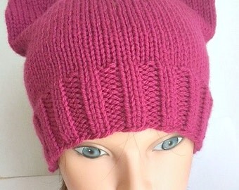 Cat Hat Kitty Cat Cap Raspberry Pink Adult Teen Womens March on Washington Day Without Women MADE TO ORDER Pussy Hat Project hand knit