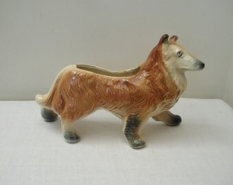 Vintage Large Collie Dog Planter - Lassie Planter