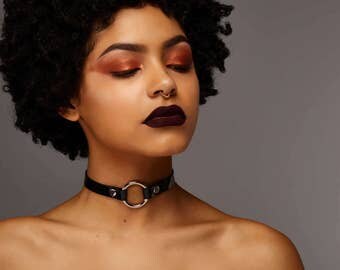 Petite O Ring Bondage collar - Leather Choker - Black Leather collar - Black Choker - Goth - PVC - bondage - fetish - bdsm