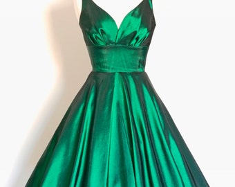 Emerald Green Taffeta 50s Sweetheart Tea Dress - Made by Dig For Victory