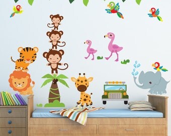Jungle DECAL, Boys Decal, Girls Decals REUSABLE Fabric Non-toxic No Vinyl No PVCs, WD90