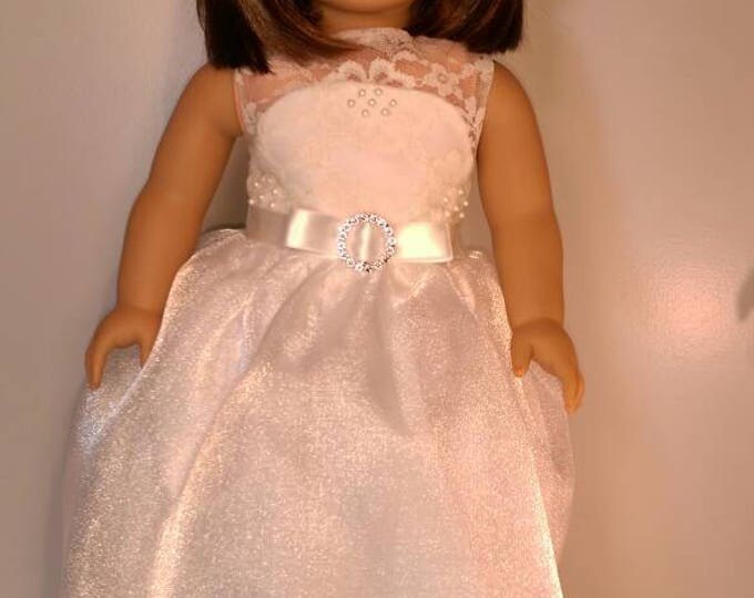 Long white satin doll dress fits 18 inch dolls