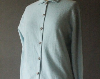 Vintage 50's Baby Blue Cashmere Button Up Cardigan Sweater by Hawick Ltd., size S