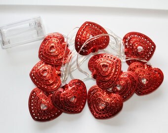 Indoor string lights red heart lights metal hearts garland patio string lights Pink string light red metal heart Moroccan style metal lights