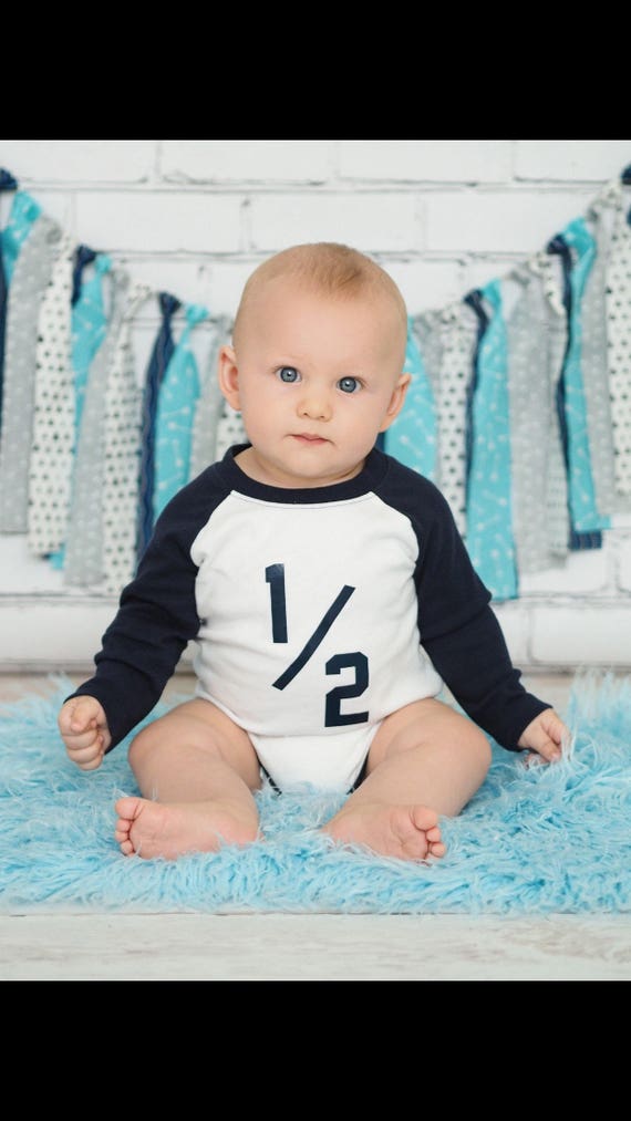 Baby Boy HALF 1/2 .5 Birthday Jersey Style Bodysuit. Football