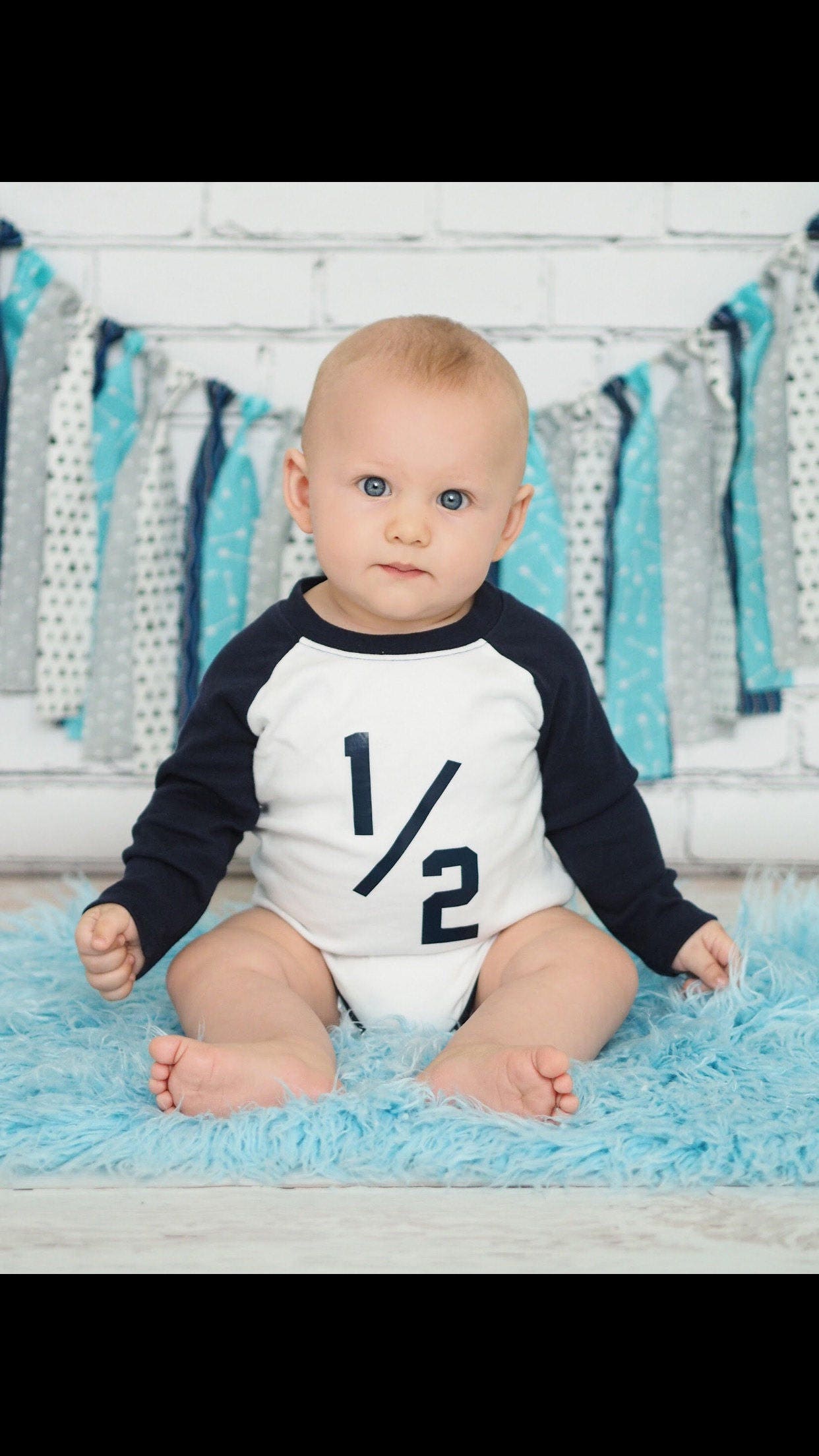 Baby Boy HALF 1/2 .5 Birthday Jersey Style Bodysuit. Football