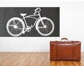 Large Bicycle with Chalkboard Background Black and White Gallery Wrapped Canvas Wall Art 20 inches tall by 40 inches wide Hipster Print