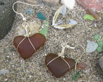 Heart Shaped Beach Glass Earrings