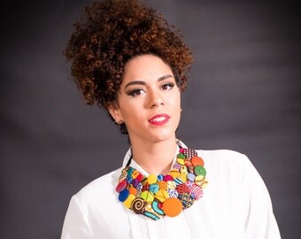 Ankara African Button Necklaces, Ankara Necklace, African Clothings, African Button Necklaces, Button Necklace, African Multistrand Necklace