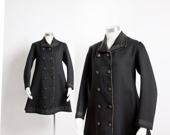 Antique Wool Coat - 1800s Victorian Double Breasted 19th Century - XS Extra Small