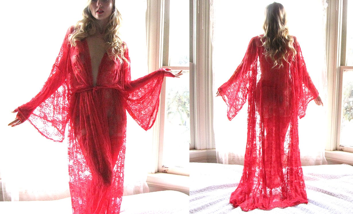 Summer Lace Patchwork Satin Kimono Robe Sexy Sleepwear