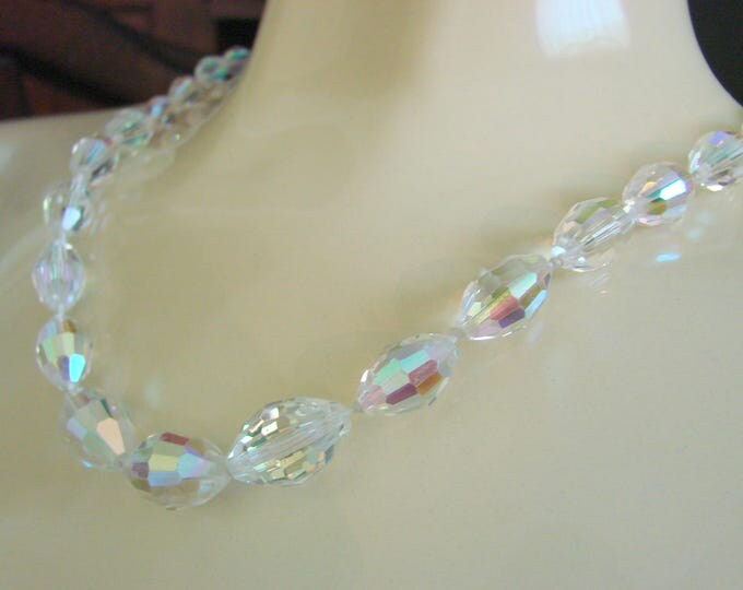 Mid Century Matinee Austrian Crystal Necklace / Ornate Rhinestone Clasp / Vintage Crystal Glass Necklace / Jewelry / Jewellery