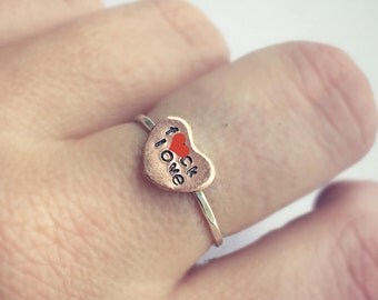 f#ck love ring, heart ring, curse word ring, love ring, hammered ring, stacking ring, copper ring, sterling silver jewelry