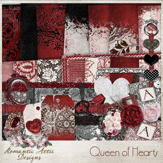 Download Queen of Hearts Digital Scrapbook Kit Papercraft Digital