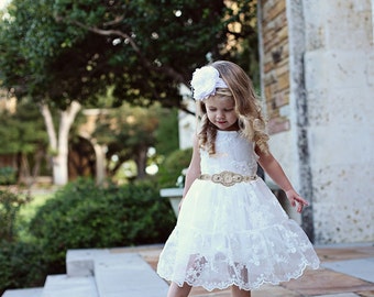 Flower Girl Dress, Rustic Lace Flower Girl Dress, White Lace Dress, baby lace dress, Flower Girl Dresses, Toddler Dresses, Country Dres