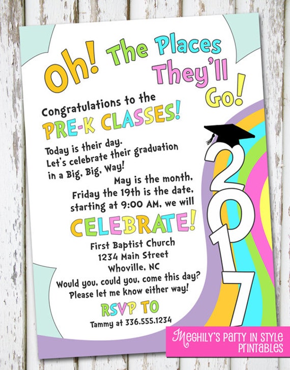 Oh The Places You'll Go Preschool graduation invitation