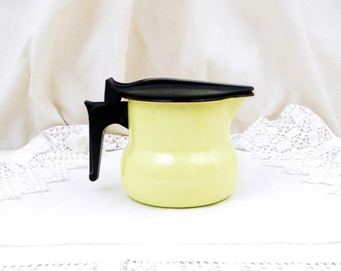 Vintage French Bright Buttercup Yellow Mid Century Enamelware Lidded Pitcher, Enamel Jug, Retro Kitchenware, Vessel, Brocante, Home, Kitchen