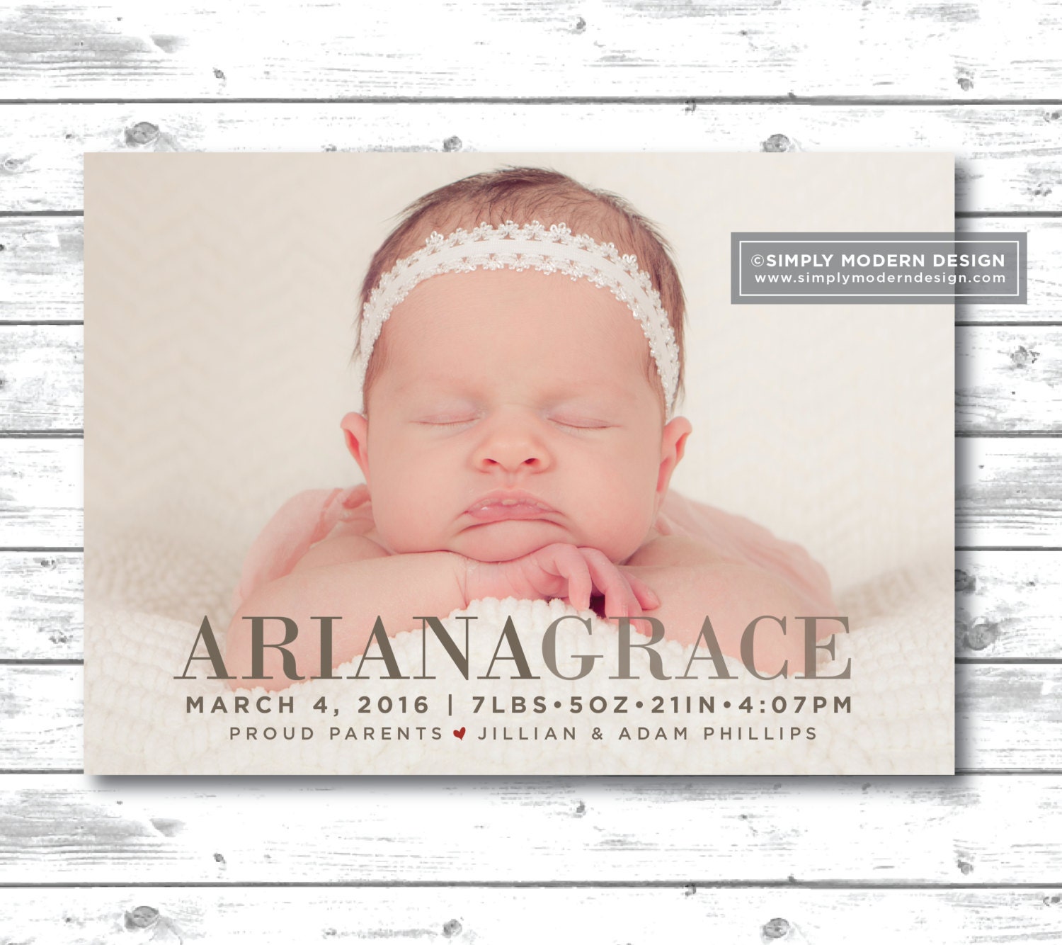 modern birth announcement gender neutral by SimplyModernDesignCo