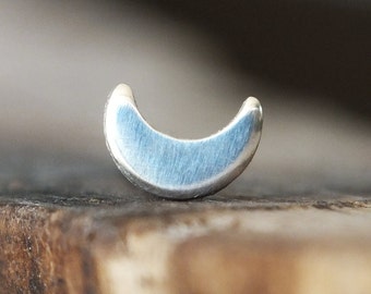 Silver Crescent Moon Piercing Stud - For Nose, Tragus, Conch, Helix & Labret Piercings, 18g and 16g Pushfit Backings, Lunar Phase Jewelry