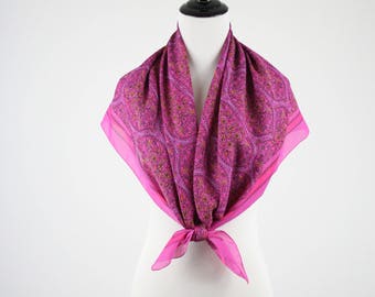 1990s Large Square Fuchsia Scarf