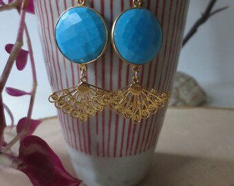 Turquoise earrings, turquoise dangle earrings, turquoise gold earrings, turquoise drop earrings