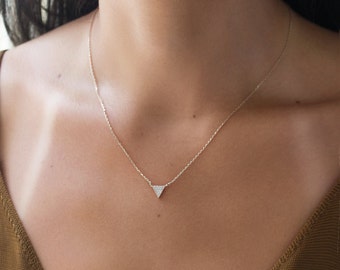 Sterling Silver Triangle Necklace, Delicate Crystal Necklace, Tiny Silver Necklace, Dainty Triangle Necklace, Minimalist Necklace N341-S