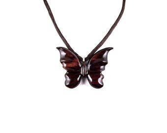 Butterfly Necklace, Butterfly Pendant, Butterfly Jewelry, Wooden Butterfly Pendant, Wood Butterfly Necklace, Carved Pendant, Wood Jewelry
