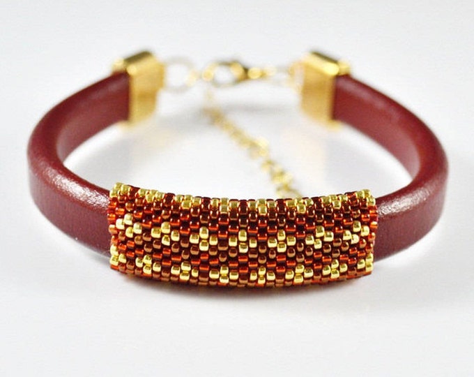 Red strap bracelet Beaded Bracelets roll on bracelets seed bead bracelets seed bead jewelry bangle bracelets springs gift red gold leather