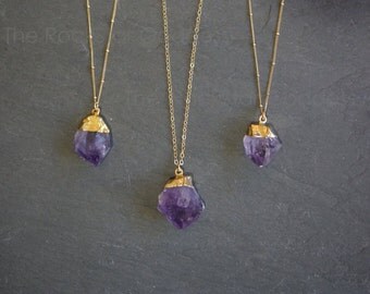 Amethyst Necklace ⊿ Raw Amethyst ⊿ Amethyst Necklace ⊿ February Birthstone ⊿ Amethyst Pendant ⊿ Gold Amethyst