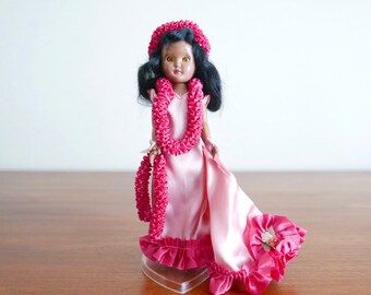 Poupée de collection : Tahitienne, vahiné, danseuse hawaïenne, années 50 1960 vintage tiki Tahiti figurine
