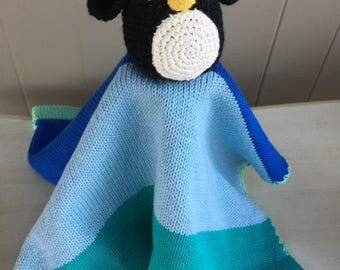 Penguin Lovey Knit Crochet Mini Snuggle blanket