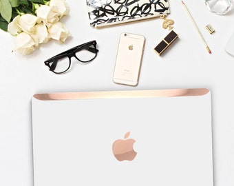 White Pearl Pearlescent and Rose Gold Edge Detailing Hard Case for Apple Macbook Air & Mac Pro 13 Retina - Platinum Edition