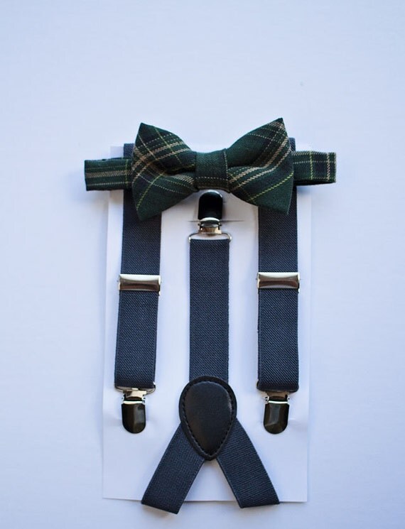 Items similar to Green Bow Tie Charcoal Suspenders For Boys To Men