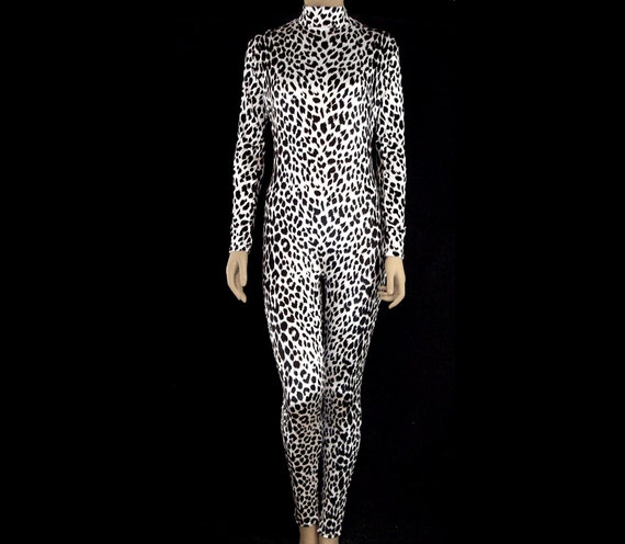 Snow Leopard Cheetah Stretch Velvet Unitard Catsuit Bodysuit