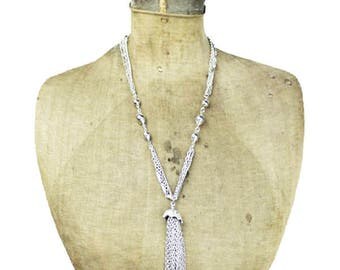 Silver Chain Tassel Necklace, Long Silver Tassel Necklace, Long Silver Chain Necklace, Long Silver Necklace