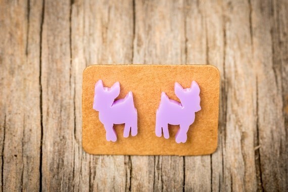 Free SHIPPING WORLDWIDE - Purple Fawn Deer Earrings - Surgical Steel - Studs - Gift Box - Handmade Bamboo Wood Earrings - Acrylic Studs
