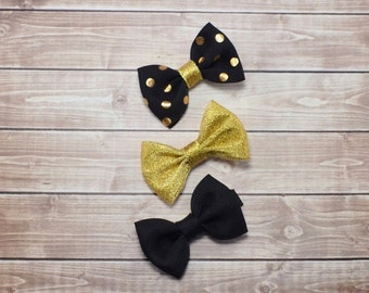 Small Hair Bow Set, Tuxedo Hair Bows, Small Gold Bows, Small Bows, Small Baby Hair Clips, Small Baby Bows, Mini Tuxedo Bows, Hair Clip Set