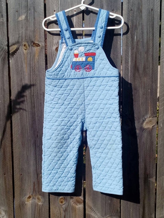 Vintage Quilted Baby Boy Overalls With Choo Choo Train Size 24 Months