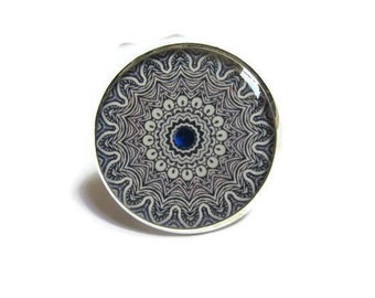 Mandala ring - Blue ring - adjustable ring - colorful ornament ring - mandala jewelry - indian jewellery - statement ring - gift for her