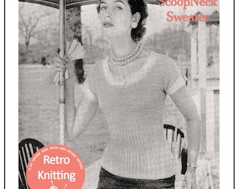 1950's Scoop Neck Sweater Sweater Knitting Pattern - PDF Instant Download