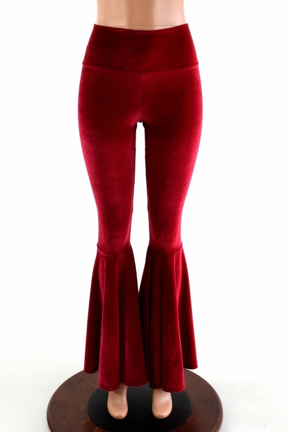 Red Velvet Bell Bottom Flares Leggings with High Waist