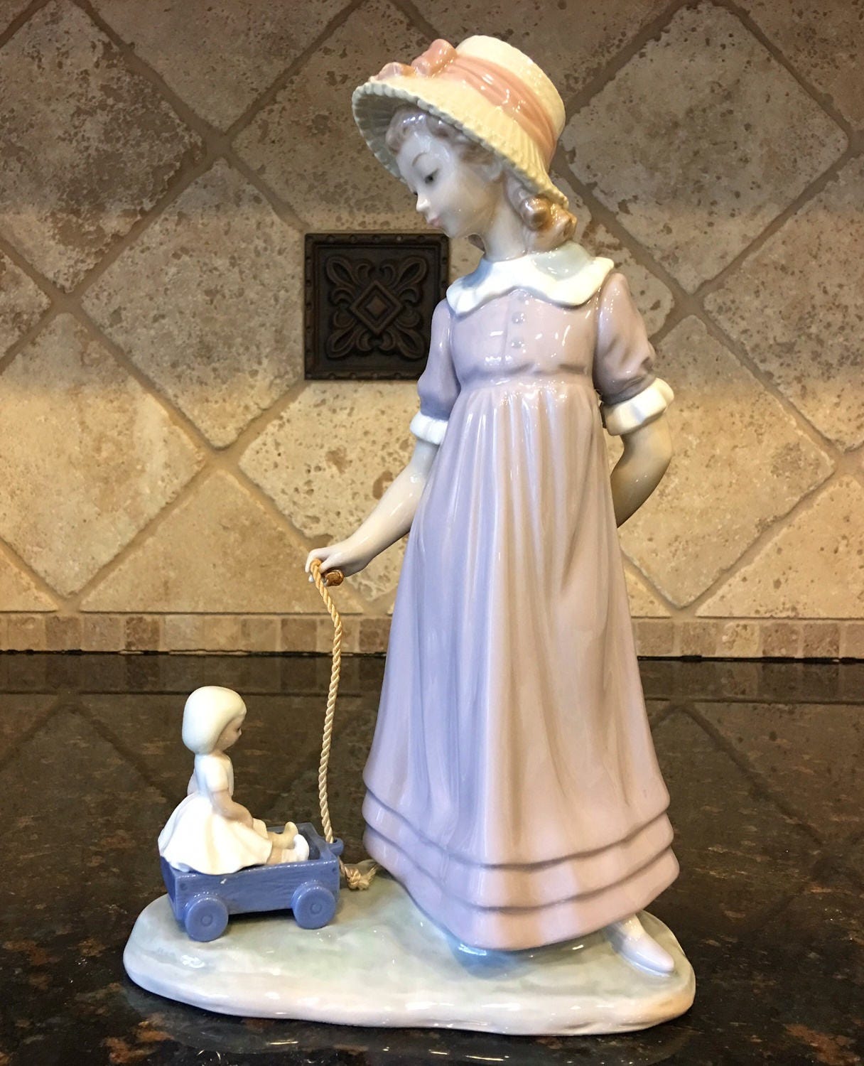Lladro Girl with Toy Wagon 5044 Retired Pulling Doll