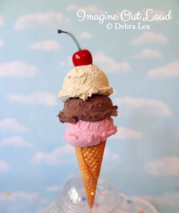 Fake Ice Cream Realistic Beautiful Gourmet Faux TRIPLE Scoop
