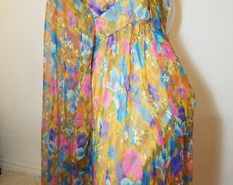 FREE SHIPPING 1960 Sheer Chiffon Evening Gown