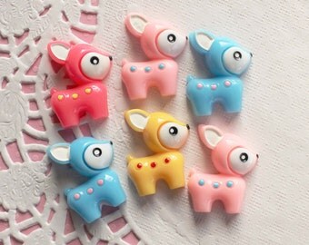 6 Pcs Retro Kitsch Pastel Deer Cabochons - 30x22mm