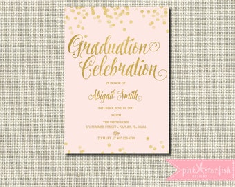 Pink Gold Graduation Invitation, Graduation Party, Grad Announcement, Grad Celebration, Pink and Gold, Gold Glitter, Glam, Blush, Digital
