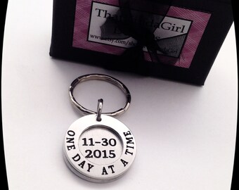 Sobriety Gift, One day at a time, AA key chain, NA Key Ring, serenity courage, wisdom, Addiction Recovery Key Chain, Sobriety Date Key ring